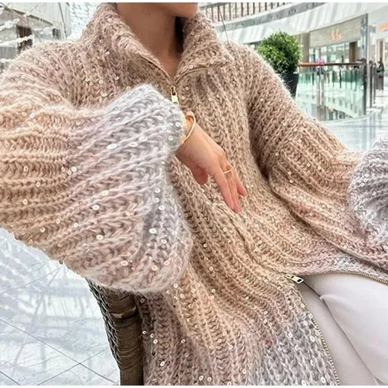 Pull Sequins Manches Évêque