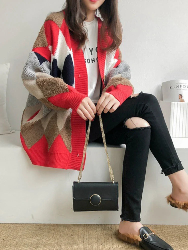 Cardigan Carreaux Coréen Automne