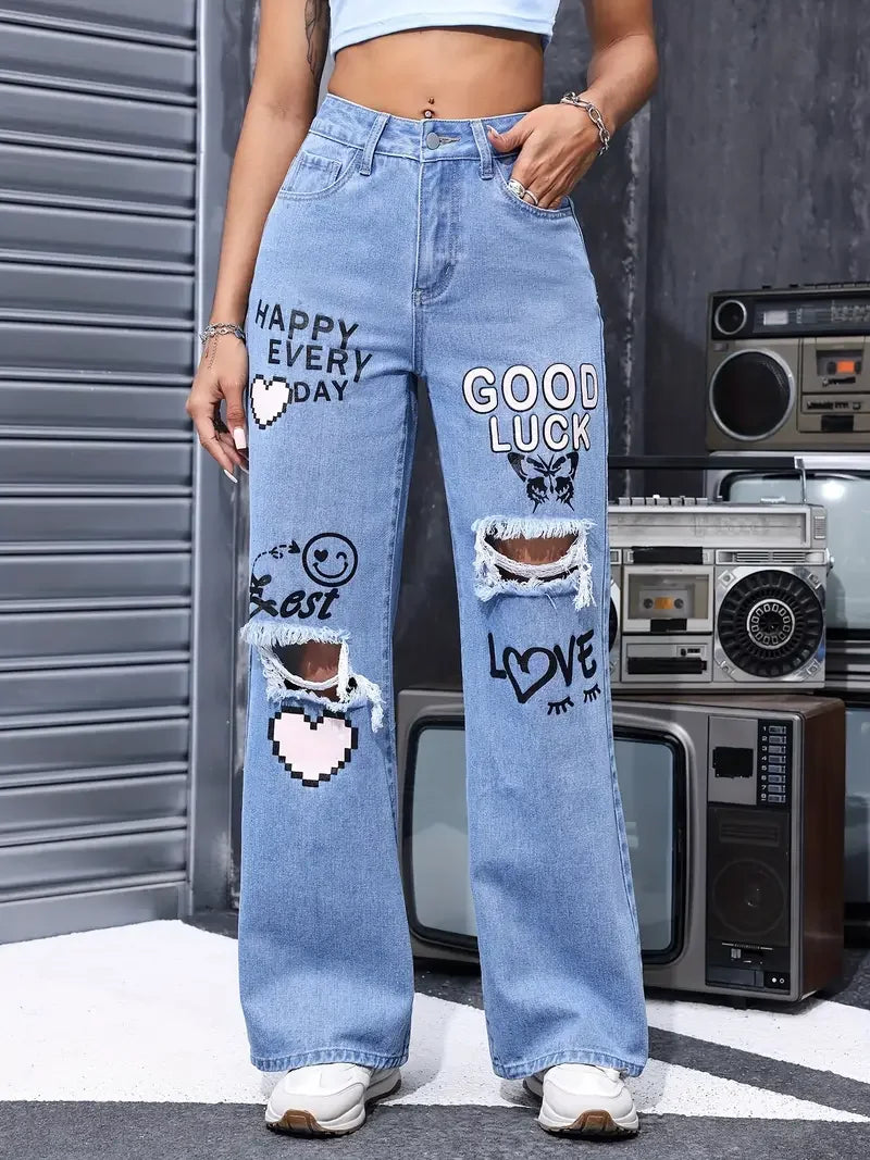 Jeans Papillon Taille Haute
