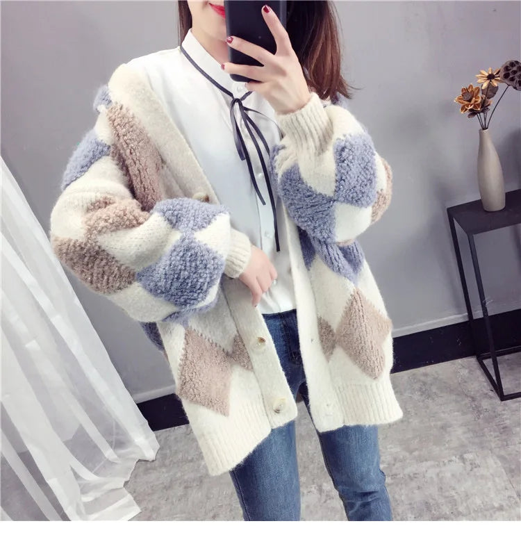 Cardigan Carreaux Coréen Automne