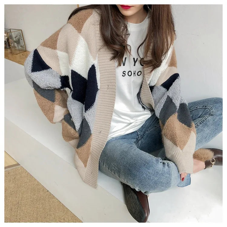 Cardigan Carreaux Coréen Automne