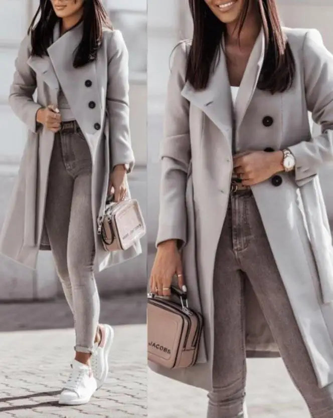 Manteau Long Décontracté avec Ceinture