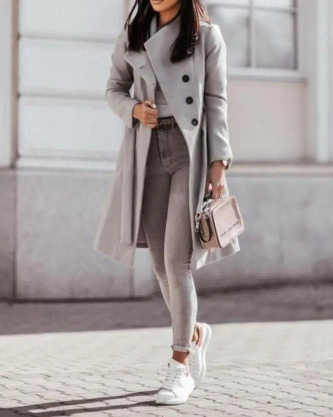 Manteau Long Décontracté avec Ceinture
