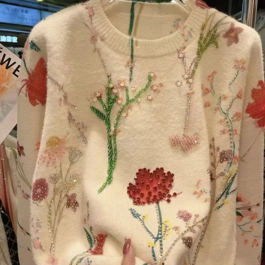 Pull Paillettes Fleurs Luxe