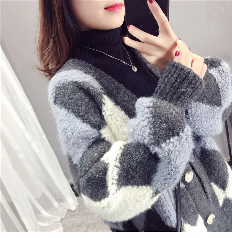 Cardigan Carreaux Coréen Automne