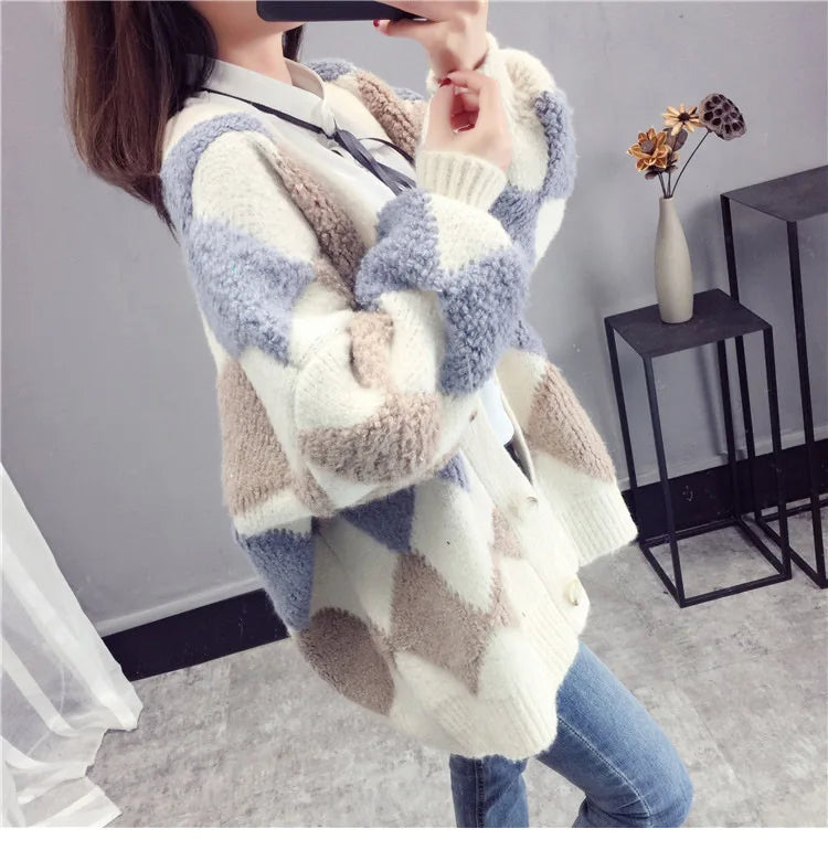 Cardigan Carreaux Coréen Automne