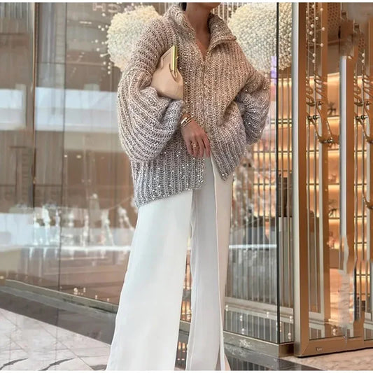 Pull Sequins Manches Évêque
