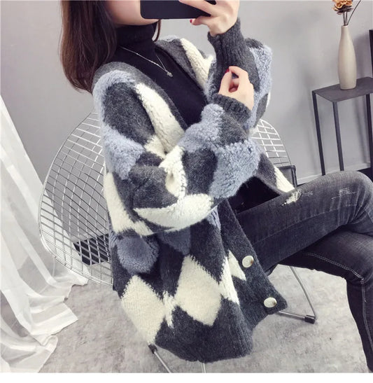 Cardigan Carreaux Coréen Automne