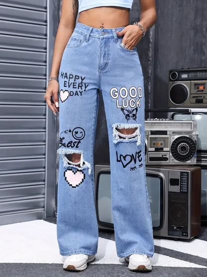 Jeans Papillon Taille Haute