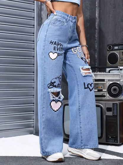 Jeans Papillon Taille Haute