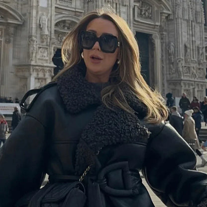 Blouson en cuir en fourrure