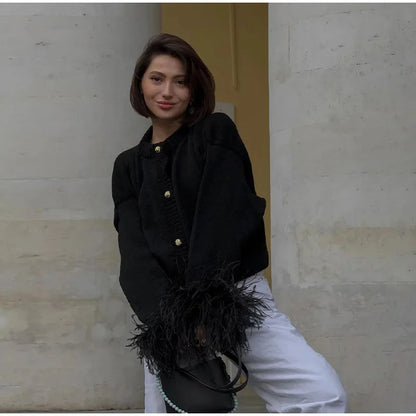 Cardigan Plumes Tendance Chic