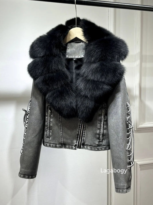 Veste Bomber Similicuir Fourrure
