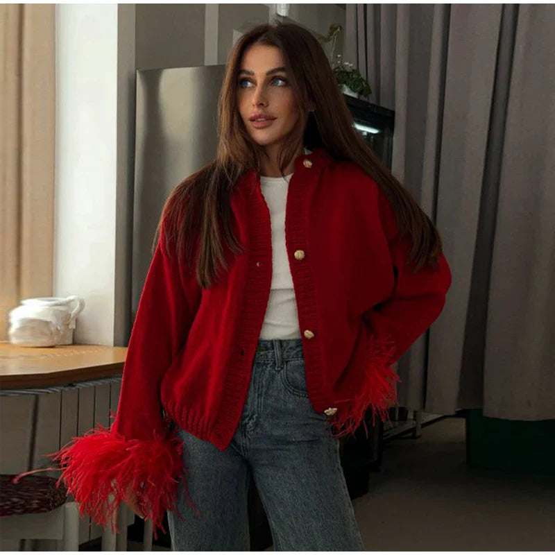 Cardigan Plumes Tendance Chic