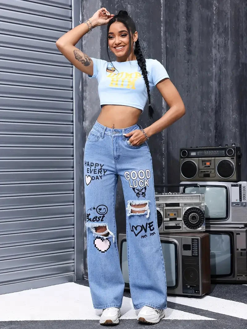 Jeans Papillon Taille Haute