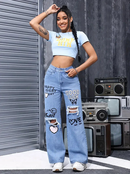Jeans Papillon Taille Haute