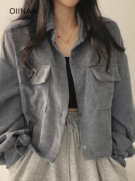 Veste Velours Poches Décontractée