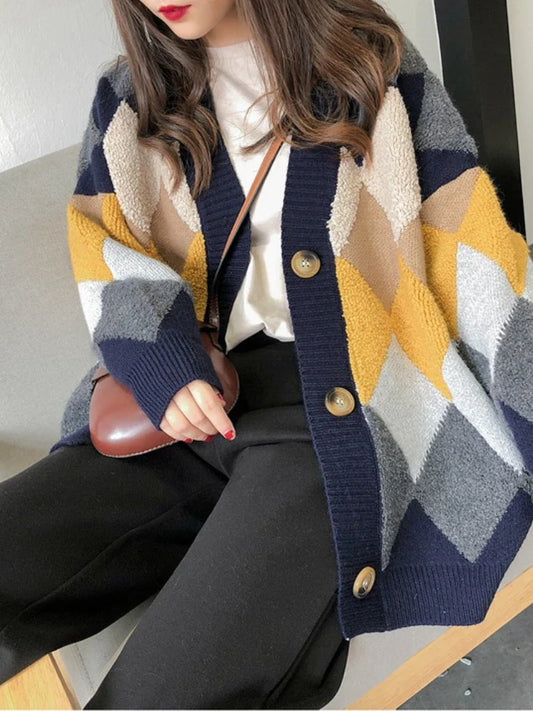 Cardigan Carreaux Coréen Automne