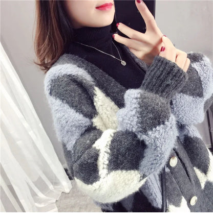 Cardigan Carreaux Coréen Automne