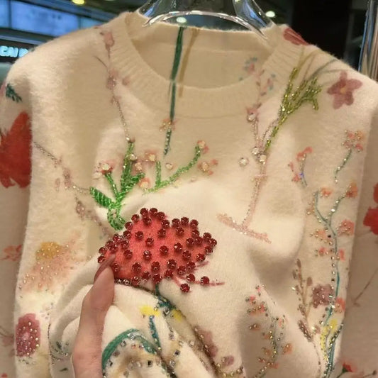 Pull Paillettes Fleurs Luxe