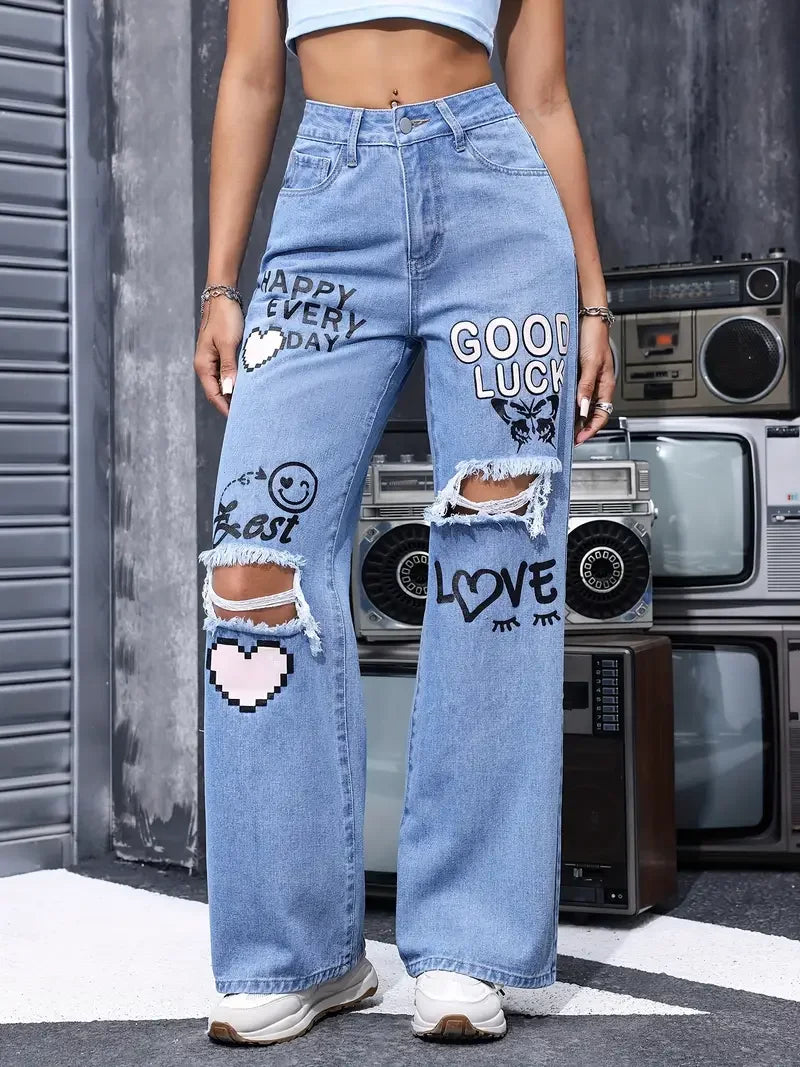 Jeans Papillon Taille Haute